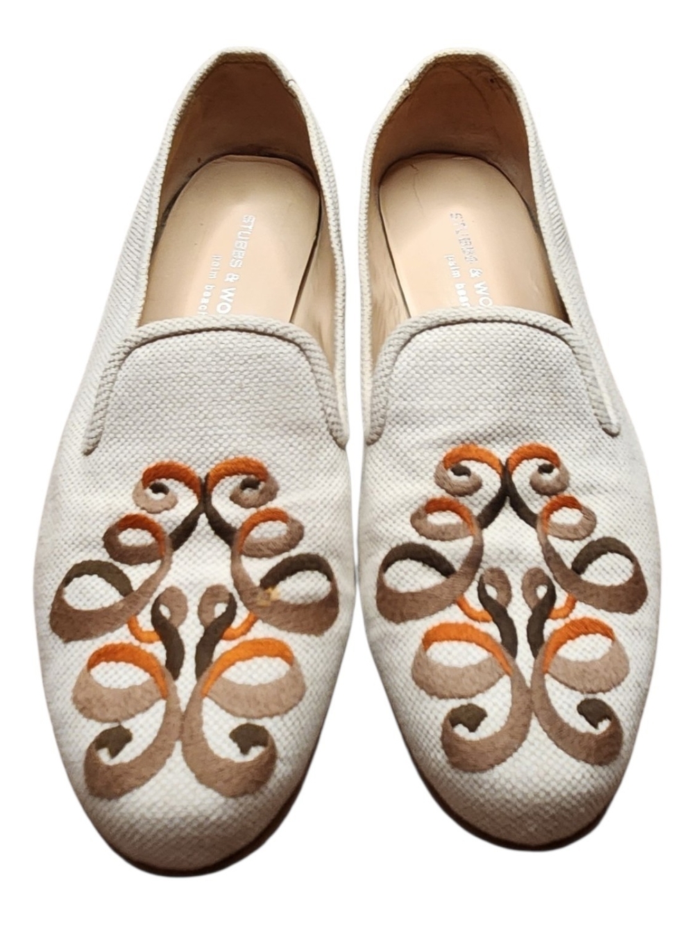 Stubbs & Wootton Cotton Embroidered Slip-On Loafers, Sz 10